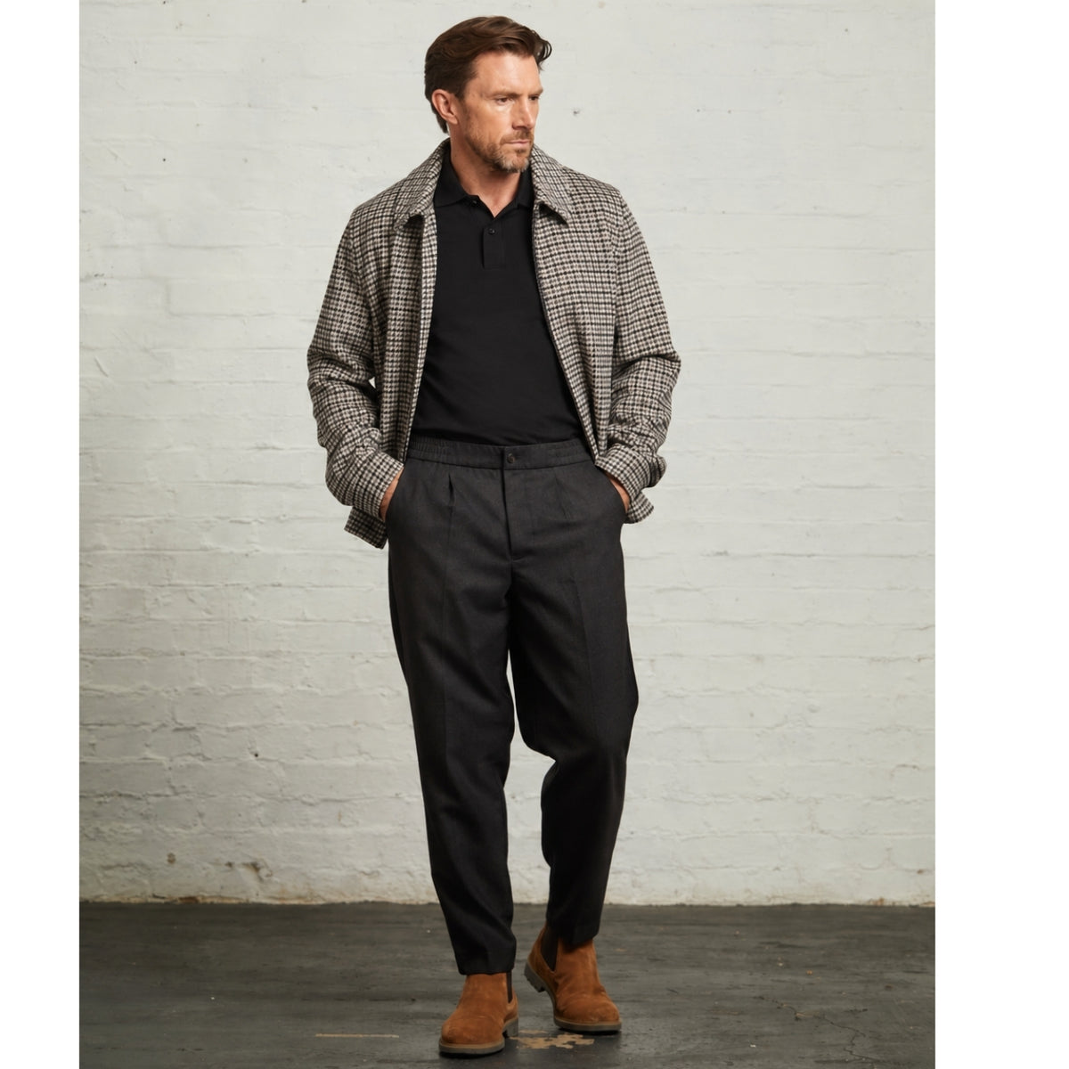 Edward Wool Check Harrington